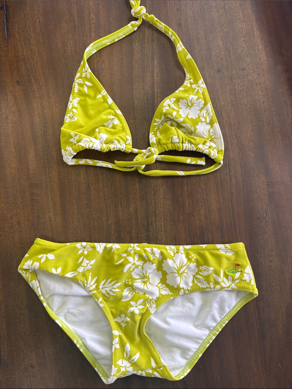 NWOT RARE Salinas set, full bottom and triangle top. Green hibiscus print.